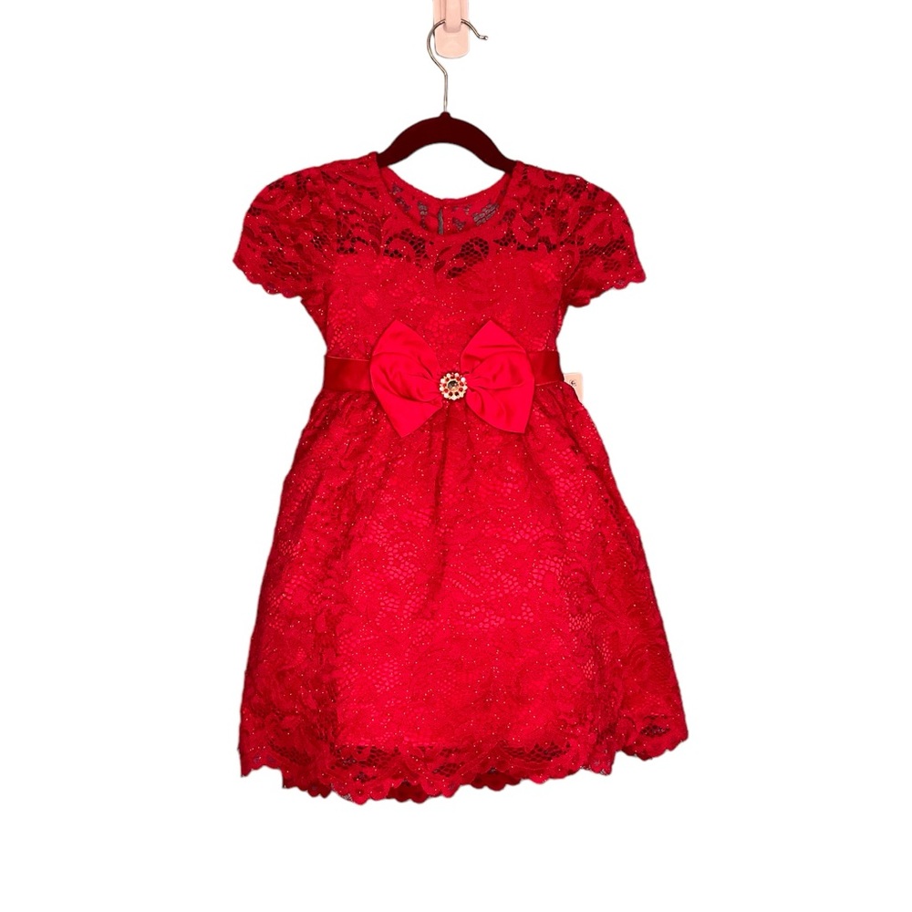 Rare Editions Toddler Girls Glitter Lace Dress with scallop hem